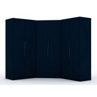 Manhattan Comfort 119GMC4 Mulberry 3.0 Sectional Modern Wardrobe Corner Closet with 4 Drawers - Set of 3 in Tatiana Midnight Blue